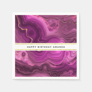 Serviette En Papier Améthyste Violet Et Serviettes D'Agate Abstrait Or
