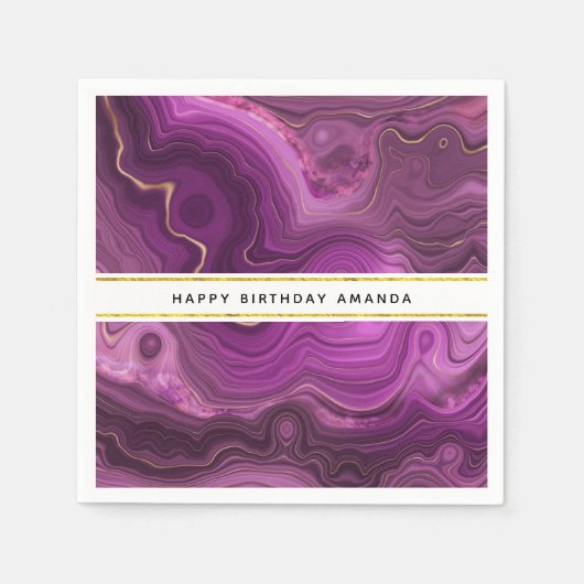 Serviette En Papier Améthyste Violet Et Serviettes D'Agate Abstrait Or (Devant)