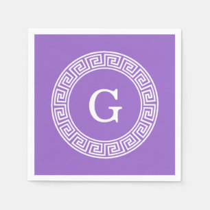 Serviette En Papier Améthyste Wht Cadre Rnd Clé Grecque Monogramme Ini