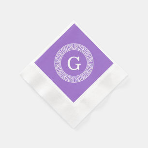 Serviette En Papier Améthyste Wht Cadre Rnd Clé Grecque Monogramme Ini