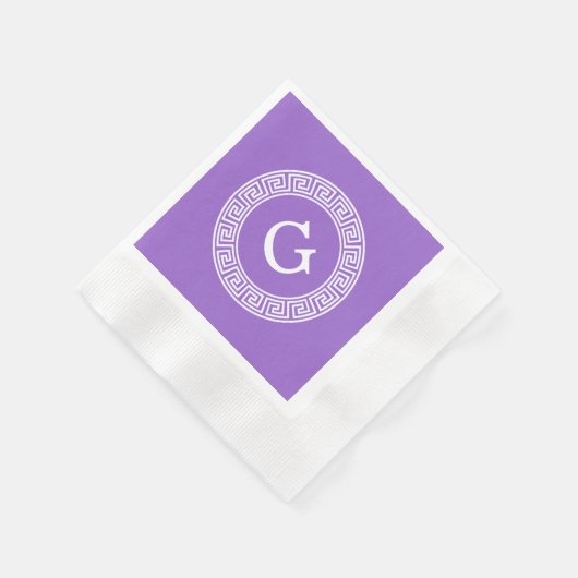 Serviette En Papier Améthyste Wht Cadre Rnd Clé Grecque Monogramme Ini (Coin)