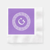 Serviette En Papier Améthyste Wht Cadre Rnd Clé Grecque Monogramme Ini (Devant)