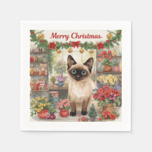 Serviette En Papier Ameublement de fleur de Noël de chat par fleuriste