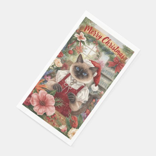 Serviette En Papier Ameublement de fleur de Noël de chat par fleuriste (Coin)