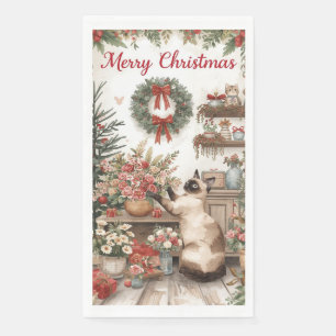 Serviette En Papier Ameublement de fleur de Noël de chat par fleuriste