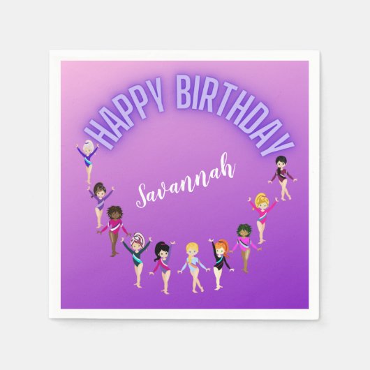 Serviette En Papier Amis de gymnastique "Joyeux Anniversaire" Purple O (Devant)