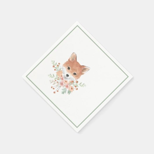 Serviette En Papier Amis du bois Fox Floral Vert aquarelle (Coin)