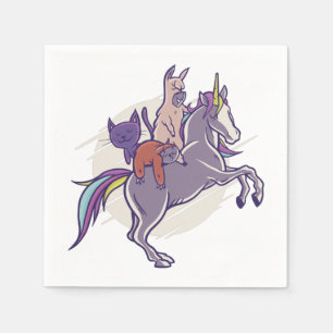Serviette En Papier Amis Magiques Licorne, Alpaga, Chat, Paresseux