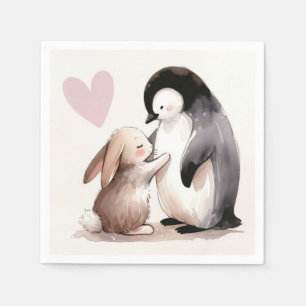 Serviette En Papier Amitié Bunny et Penguin