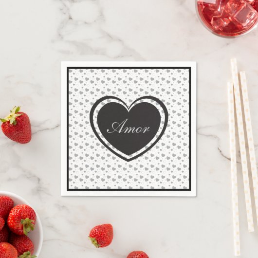 Serviette En Papier Amor Grey coeur brillant mignon motif romantique (En situation)