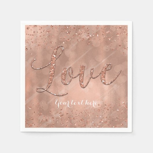 Serviette En Papier Amour Anniversaire Faux Rose Gold Parties scintill (Devant)