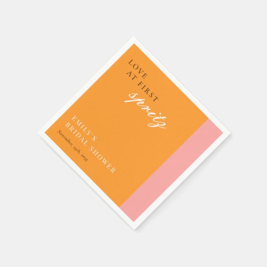 Serviette En Papier Amour au Premier Spritz Modern Baptême de Mariée (Coin)