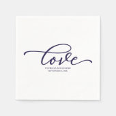 Serviette En Papier Amour - Chic Mariage Minimaliste Écriture Bleu Nui (Devant)