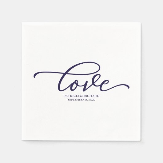 Serviette En Papier Amour - Chic Navy Mariage de script bleu minimalis (Devant)