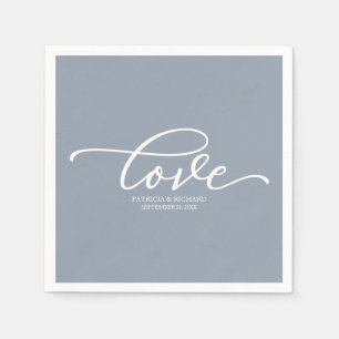Serviette En Papier Amour - Chic Script Bleu Poussiéreux Mariage