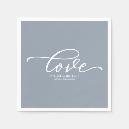 Serviette En Papier Amour - Chic Script Bleu Poussiéreux Mariage (Devant)