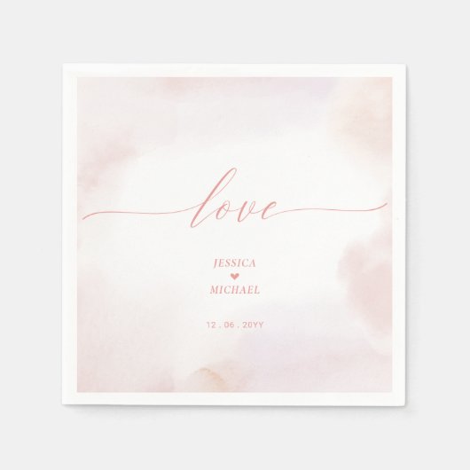 Serviette En Papier Amour | Coeur rose et Mariage d'aquarelle Napkin (Devant)