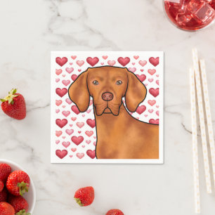 Serviette En Papier Amour de chien Vizsla avec motif de cœurs rouges e