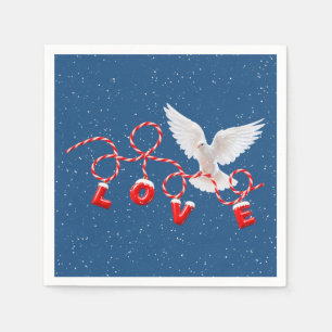 Serviette En Papier Amour de Noël avec Colombe Blanche et Flocons de N