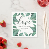 Serviette En Papier Amour. Écriture de mariage tropicale à l'aquarelle (En situation)