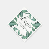 Serviette En Papier Amour. Écriture de mariage tropicale à l'aquarelle (Coin)