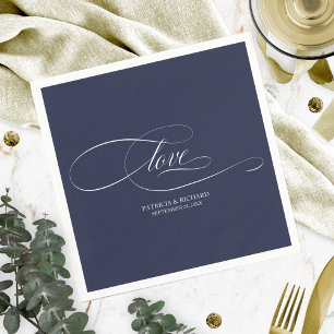 Serviette En Papier Amour - Élégant Mariage Bleu Nuit