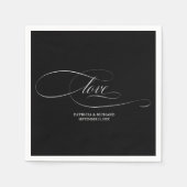 Serviette En Papier Amour - Élégant Mariage noir et blanc (Devant)