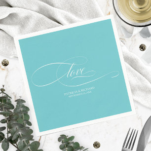 Serviette En Papier Amour - Élégant Mariage Sarcelle