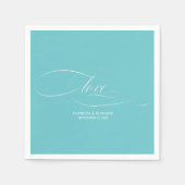 Serviette En Papier Amour - Élégant Mariage Turquoise (Devant)