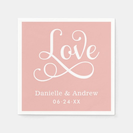 Serviette En Papier Amour Elegant rose Calligraphie Mariage Monogramme (Devant)