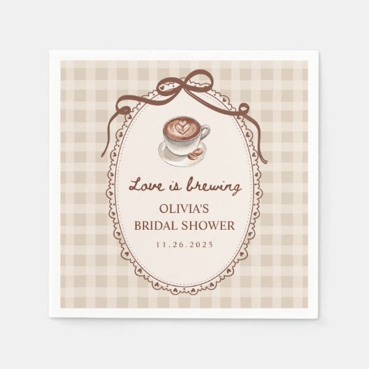 Serviette En Papier Amour en Infusion Gingham Café Shower de Mariée (Devant)