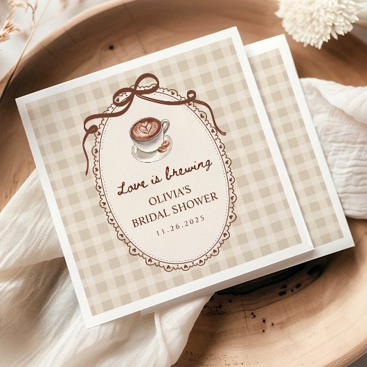 Serviette En Papier Amour en Infusion Gingham Café Shower de Mariée