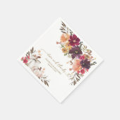 Serviette En Papier Amour Et Merci Citrouille Bourgogne Mariage Floral (Coin)