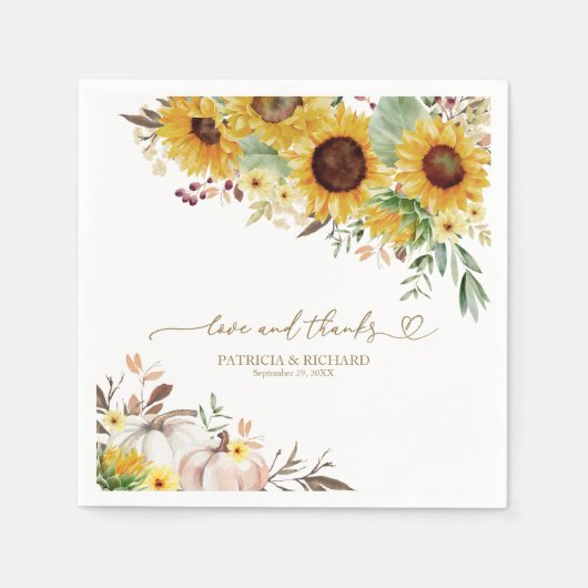 Serviette En Papier Amour Et Merci Mariage Citrouille Sunflower (Devant)
