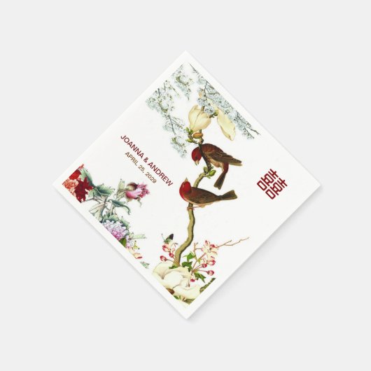 Serviette En Papier Amour Flourissant Oiseaux & Fleurs Mariage chinois (Coin)