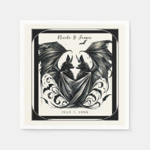 Serviette En Papier Amour gothique de chauves-souris argent crème noir