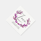 Serviette En Papier Amour. Mariage de script floral violet d'aquarelle (Coin)
