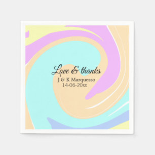 Serviette En Papier Amour & merci nom du mariage en marbre coloré