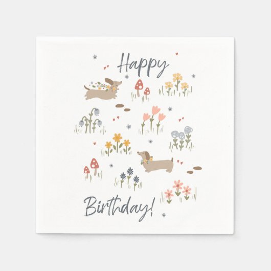 Serviette En Papier Amoureux de Dachshund Bonne fête florale d'anniver (Devant)