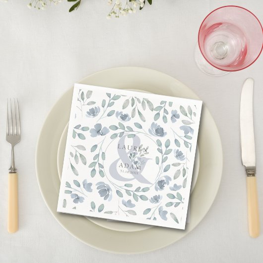 Serviette En Papier Ampersand bleu rustique et Mariage floral