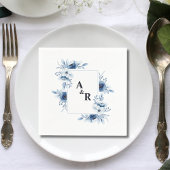 Serviette En Papier Ampersand Blue Floral Couple Initiales Mariage