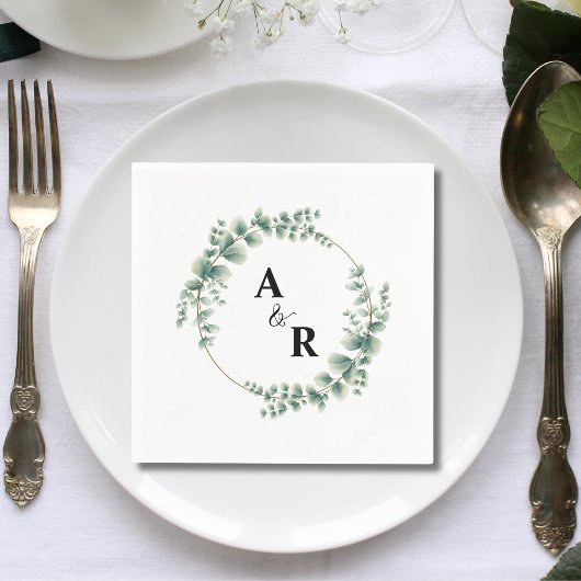 Serviette En Papier Ampersand de verdure Monogramme de mariage personn