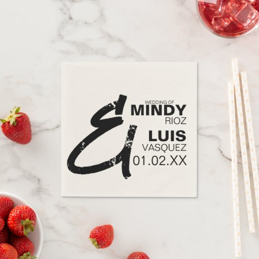 Serviette En Papier AMPERSAND GRAS Grunge noir blanc Mariage (En situation)