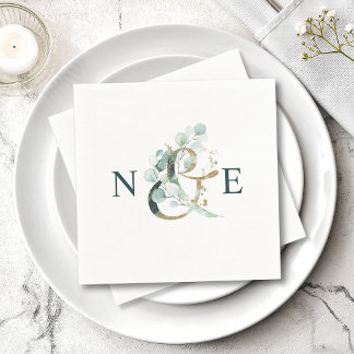 Serviette En Papier Ampersand Monogram Gold Green Mariage