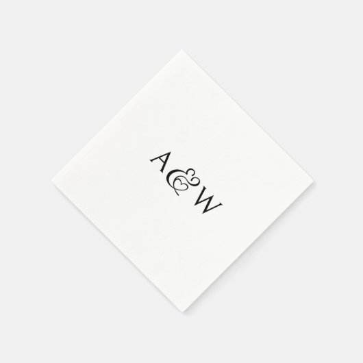 Serviette En Papier Ampersand Monogramme Mariage noir et blanc (Coin)