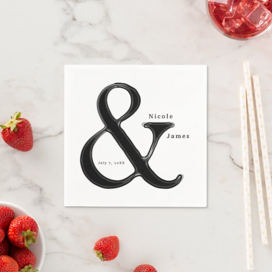 Serviette En Papier Ampersand Noir & Blanc Chic Mariage Réception (En situation)