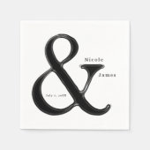 Serviette En Papier Ampersand Noir & Blanc Chic Mariage Réception (Devant)