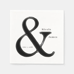 Serviette En Papier Ampersand Noir & Blanc Chic Mariage Réception