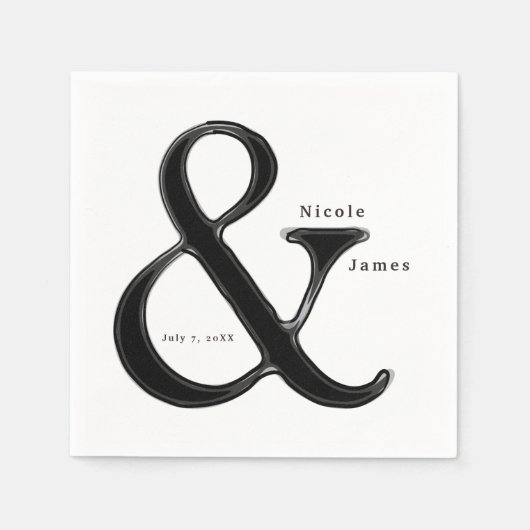 Serviette En Papier Ampersand Noir & Blanc Chic Mariage Réception (Devant)