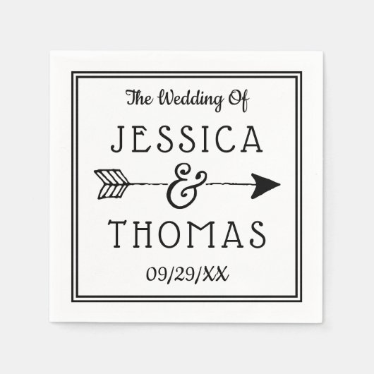 Serviette En Papier Ampersand noir & blanc et Mariage Flèche tendance (Devant)